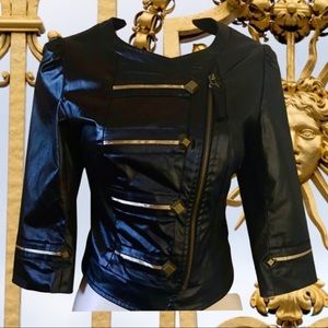 Rocker chic stud vegan leather crop jacket blazer